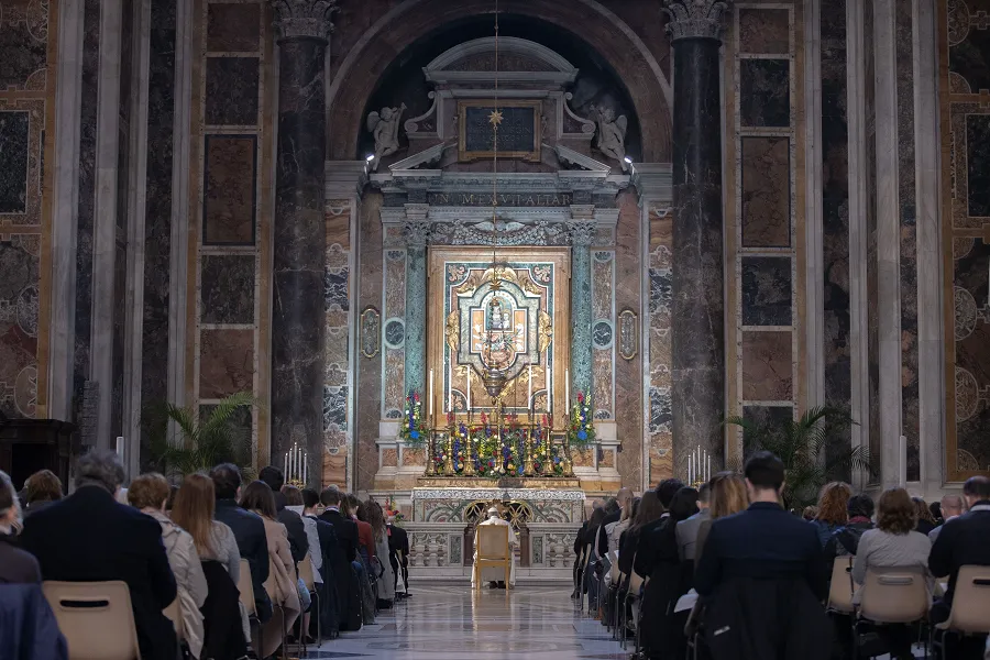 Pope Francis prays the rosary in the Gregorian Chapel in St. Peter's Basilica May 1, 2021.?w=200&h=150